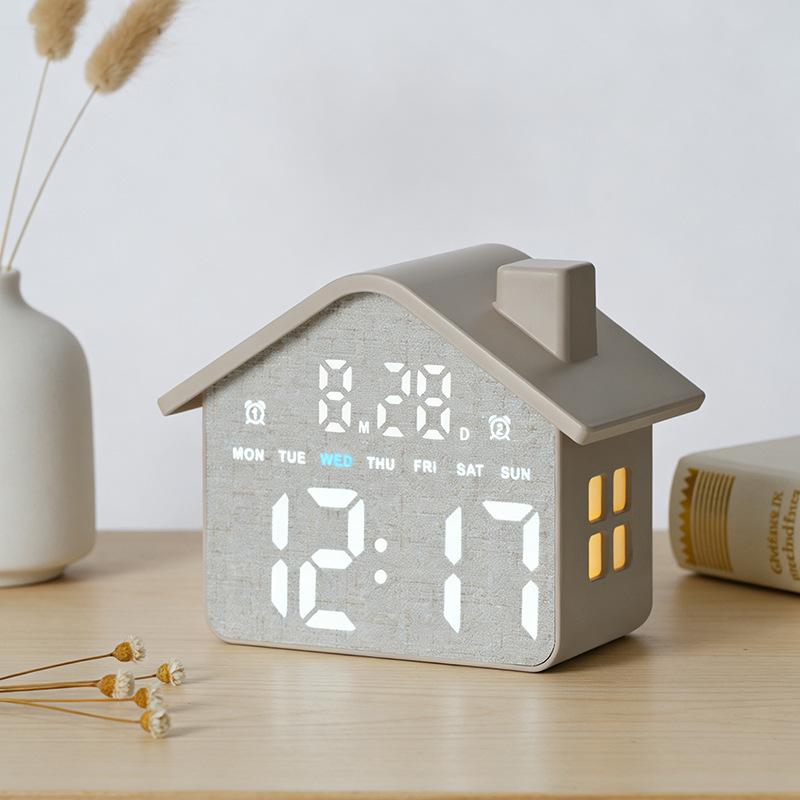 New Home Decoration House Shape Alarm Clock Multifunctional Children Clock with Night Light Bedside Clock LED Clock GH8063