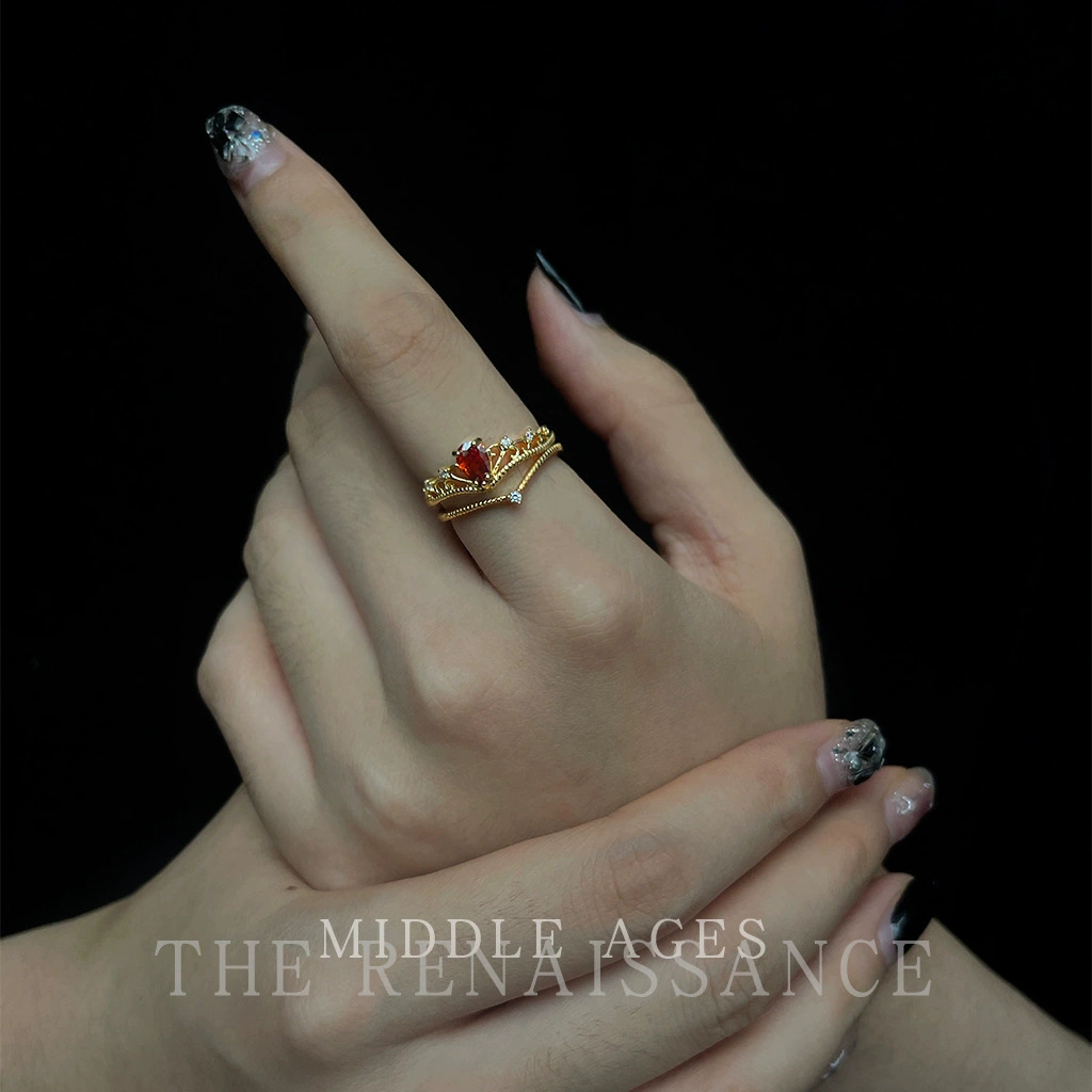 Court Night Banquet~Vintage Retro Enamel Drop Glaze Ring Index Ring Niche Hand Jewelry