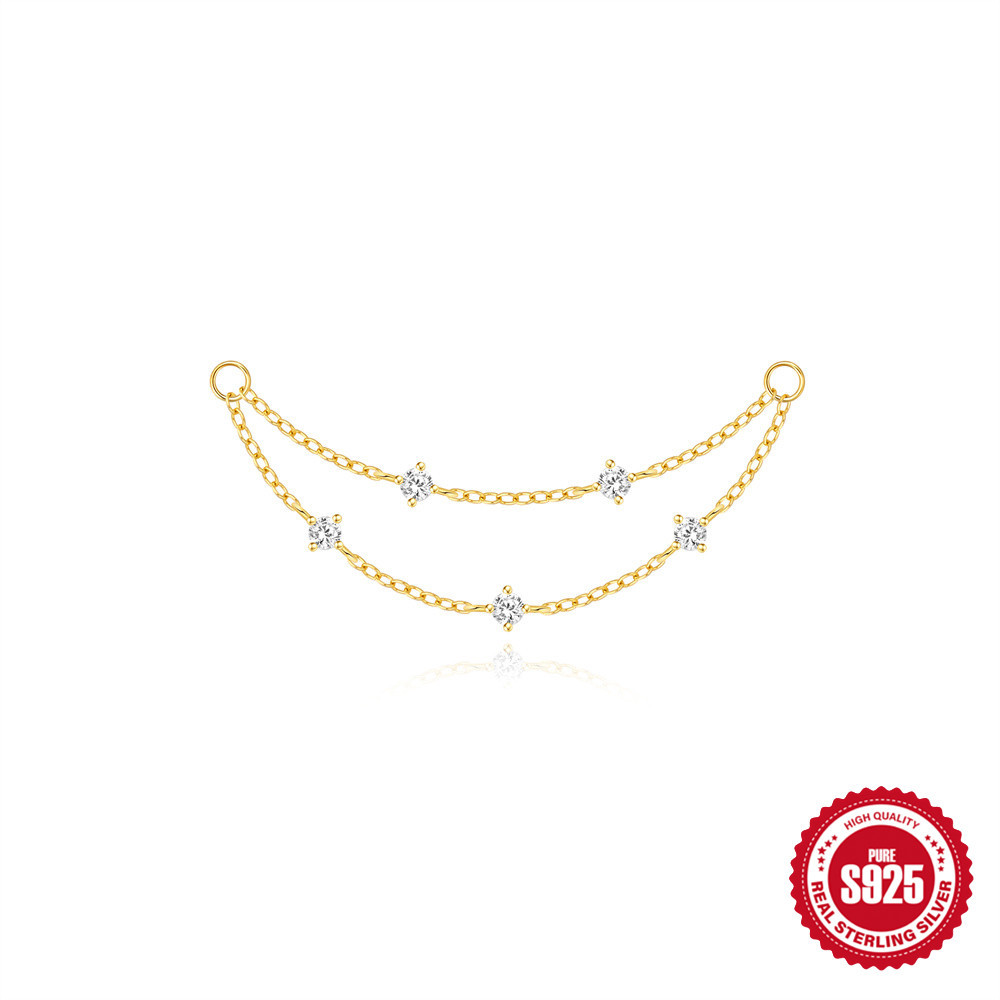 New S925 sterling silver tassel diamond-set pendant earring long chain cartilage chain piercing earring chain accessories women