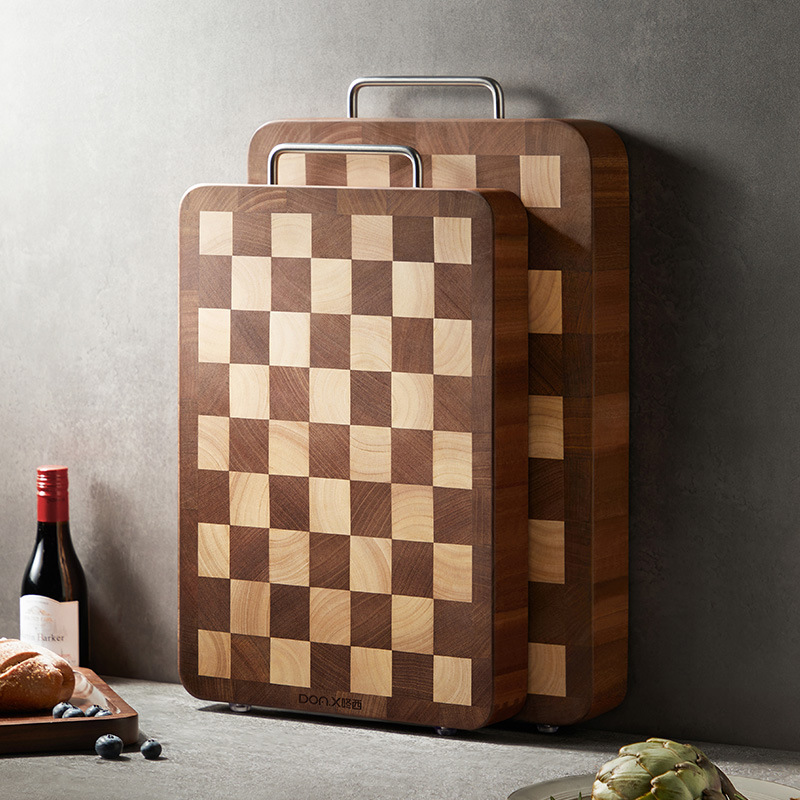 【Hedouc】Solid Wood Chopping Board Home Use Black Walnut Wood Cutting Board Chopping Board Antibacterial Checkerboard