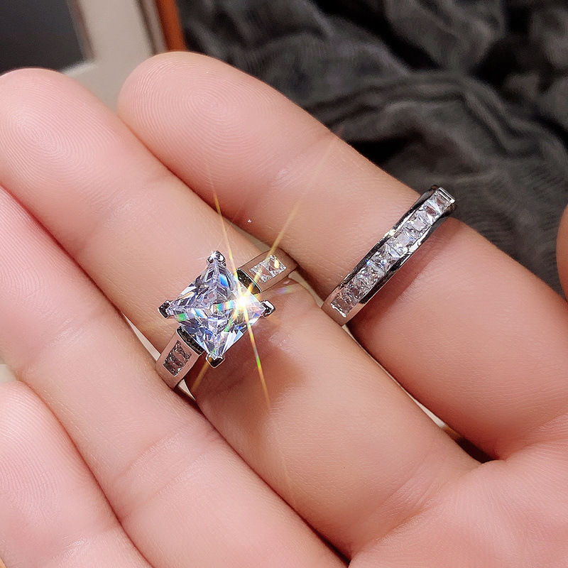 Cao Shi Women's Square Zircon Couple Ring Set Ring Jewelry