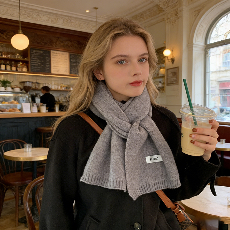 Solid color wool knitted scarf autumn and winter new student couple warm small neck scarf