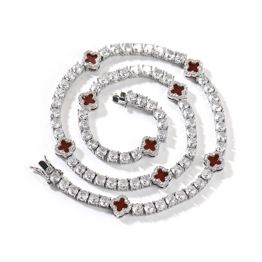 Four-Leaf Clover Diamond Tennis Chain Necklace Women Delicate Collarbone Chain Accessories Summer New