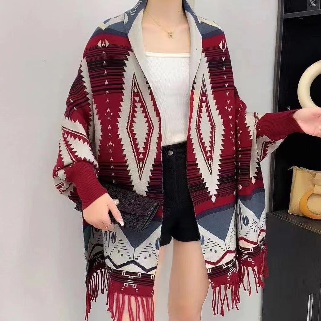 Ethnic Style Shawl Cape Yunnan Lijiang Travel Camping Blanket Outer Wear Cape Shawl Scarf Women
