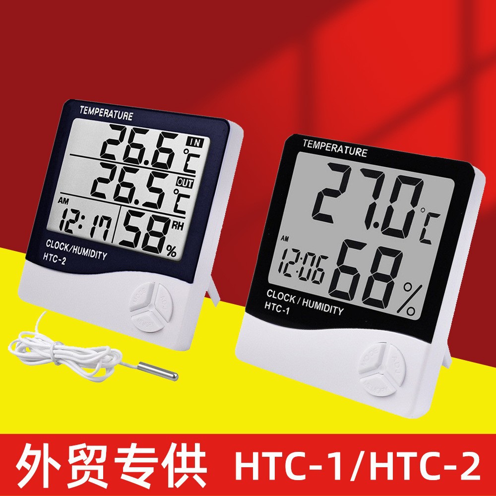 Thermometer hygrometer htc-2 indoor dry wet alarm clock temperature humidity meter electronic digital display time date alarm clock temperature control