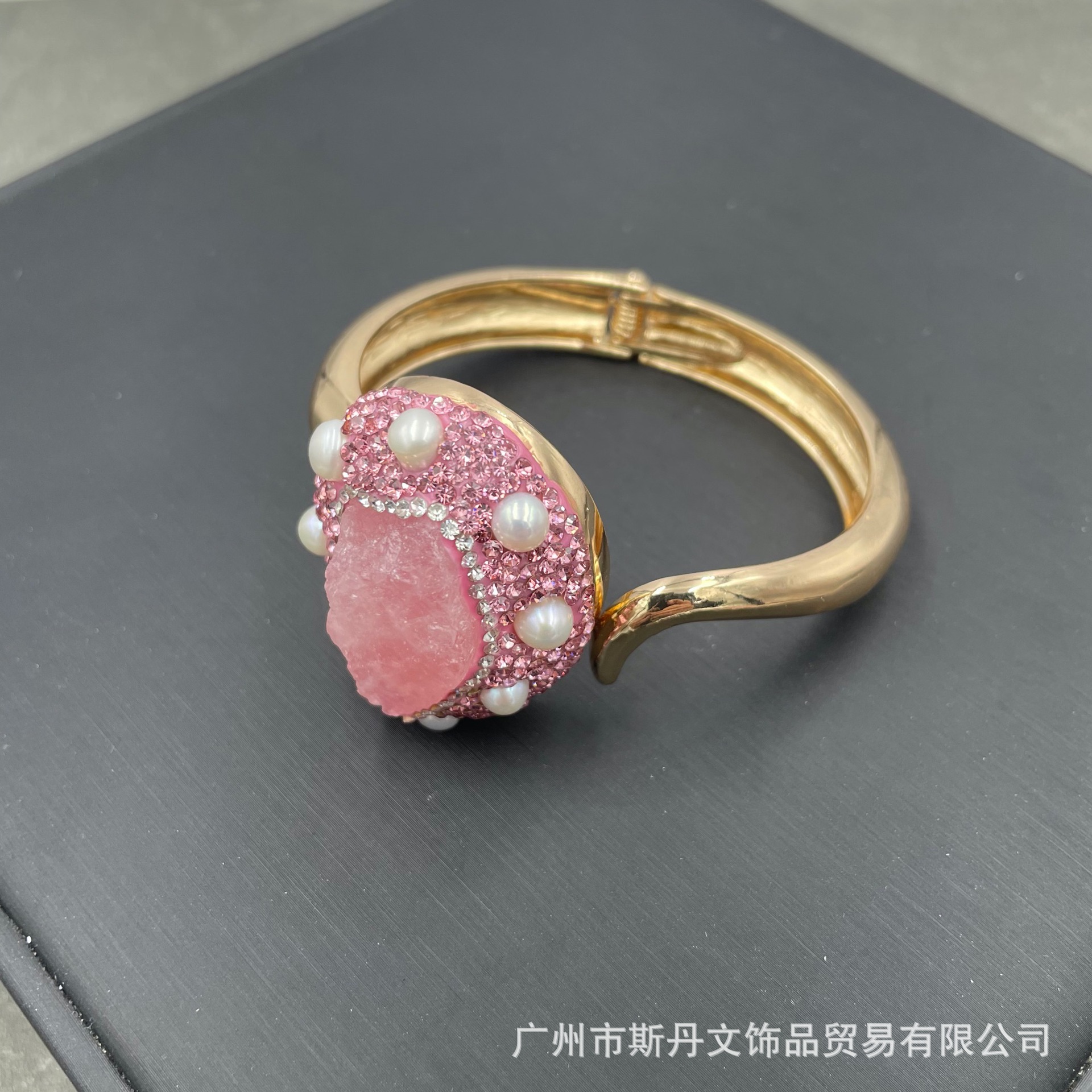 Natural Baroque Freshwater Pearl Pink Quartz Four-Piece Set Raw Stone Handcrafted Inlay Set