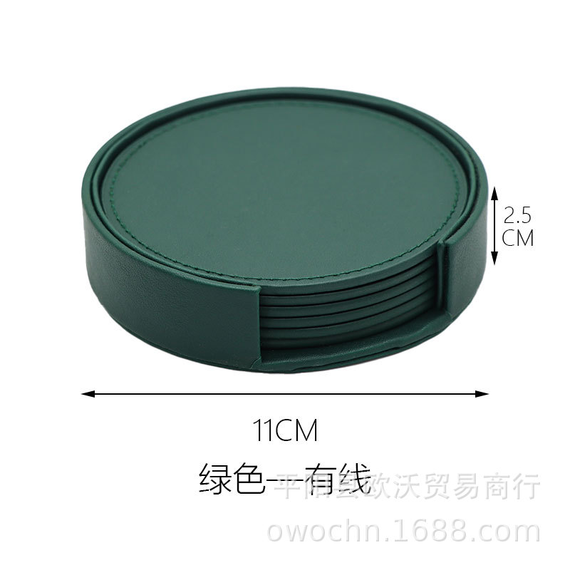 10CM wired leather round PU tea set heat insulation pad leather coaster logo