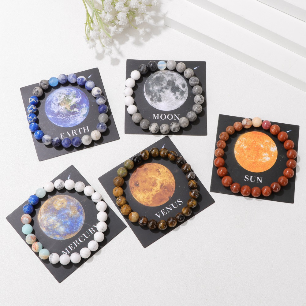 New solar system eight planets artificial stone elastic rope bead bracelet unisex gift bracelet accessory