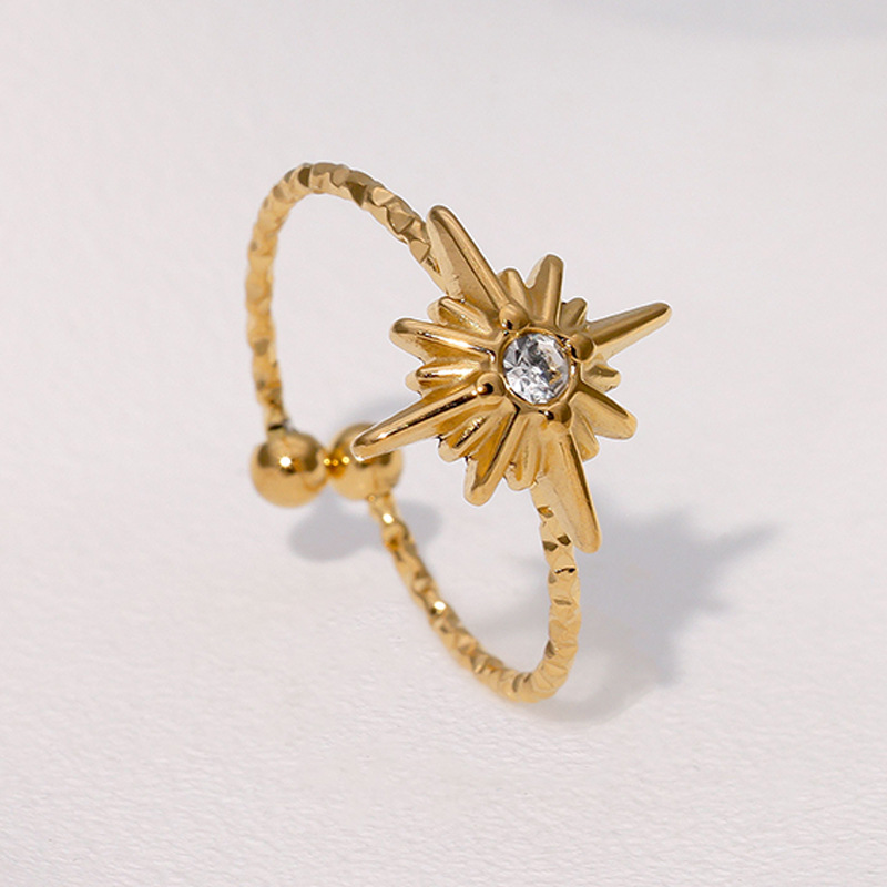 Diamond-set eight-pointed star simple star stainless steel open ring