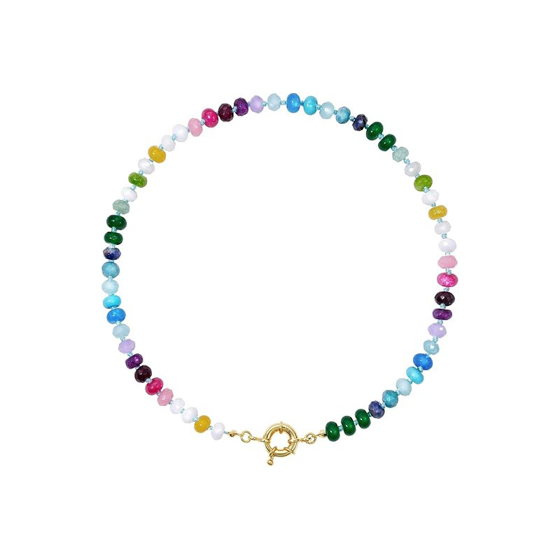 New Women's Bohemian Dopamine Color Matching Natural Stone Colorful Crystal Beaded Necklace