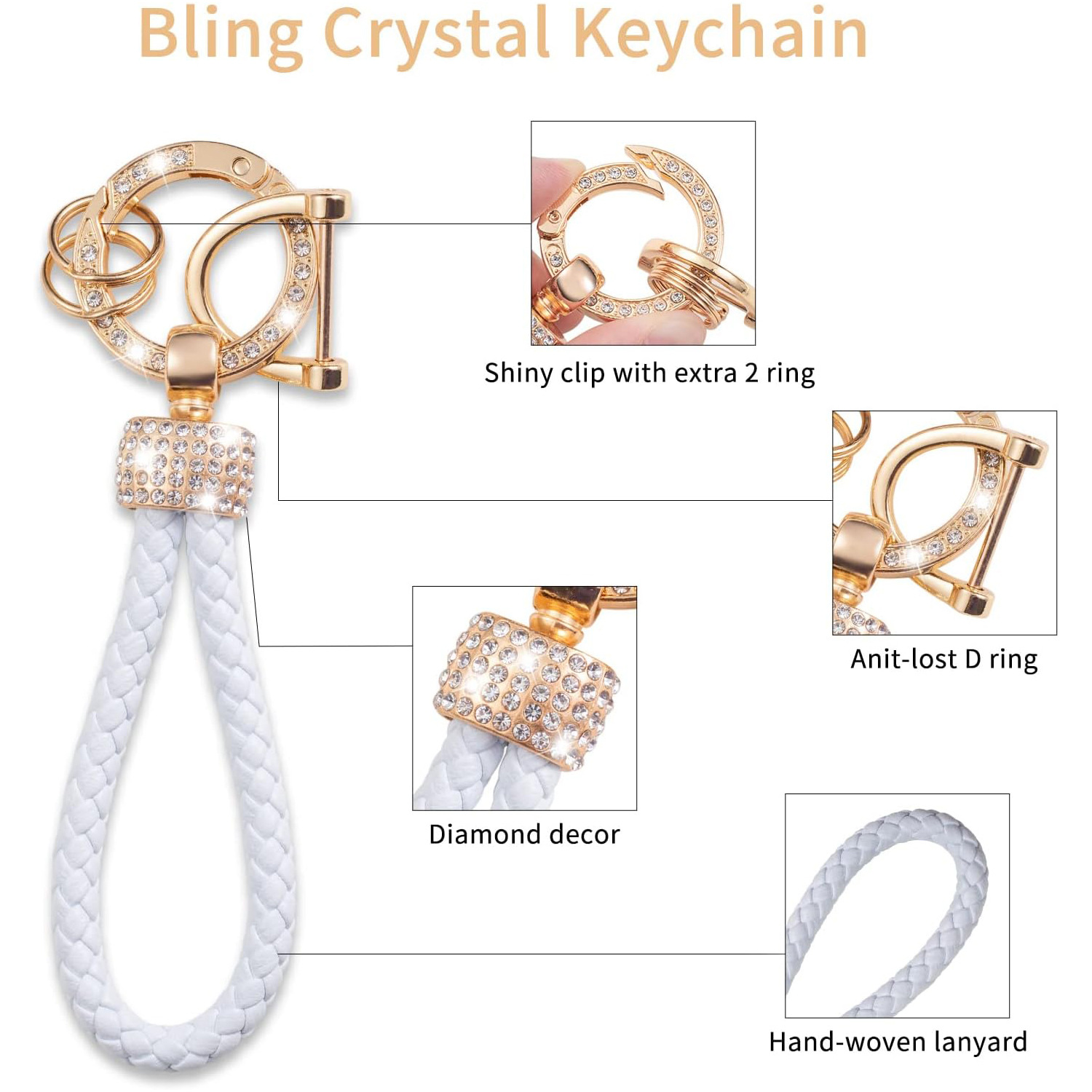 Gold Edge Car Key Case Car Key Bag Diamond Ring Pendant Keychain