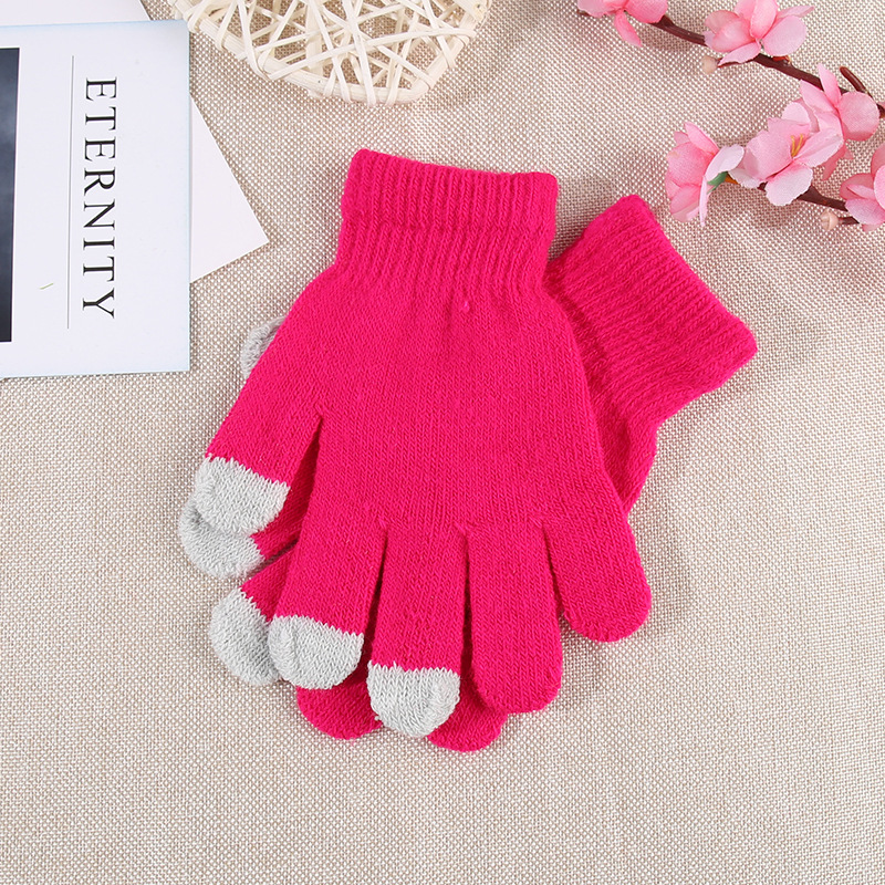 Touch Screen Gloves Unisex Youth Cycling Autumn Winter Anti-Cold Knitted Solid Color Anti-Slip Split-Finger Warm Children's Gloves