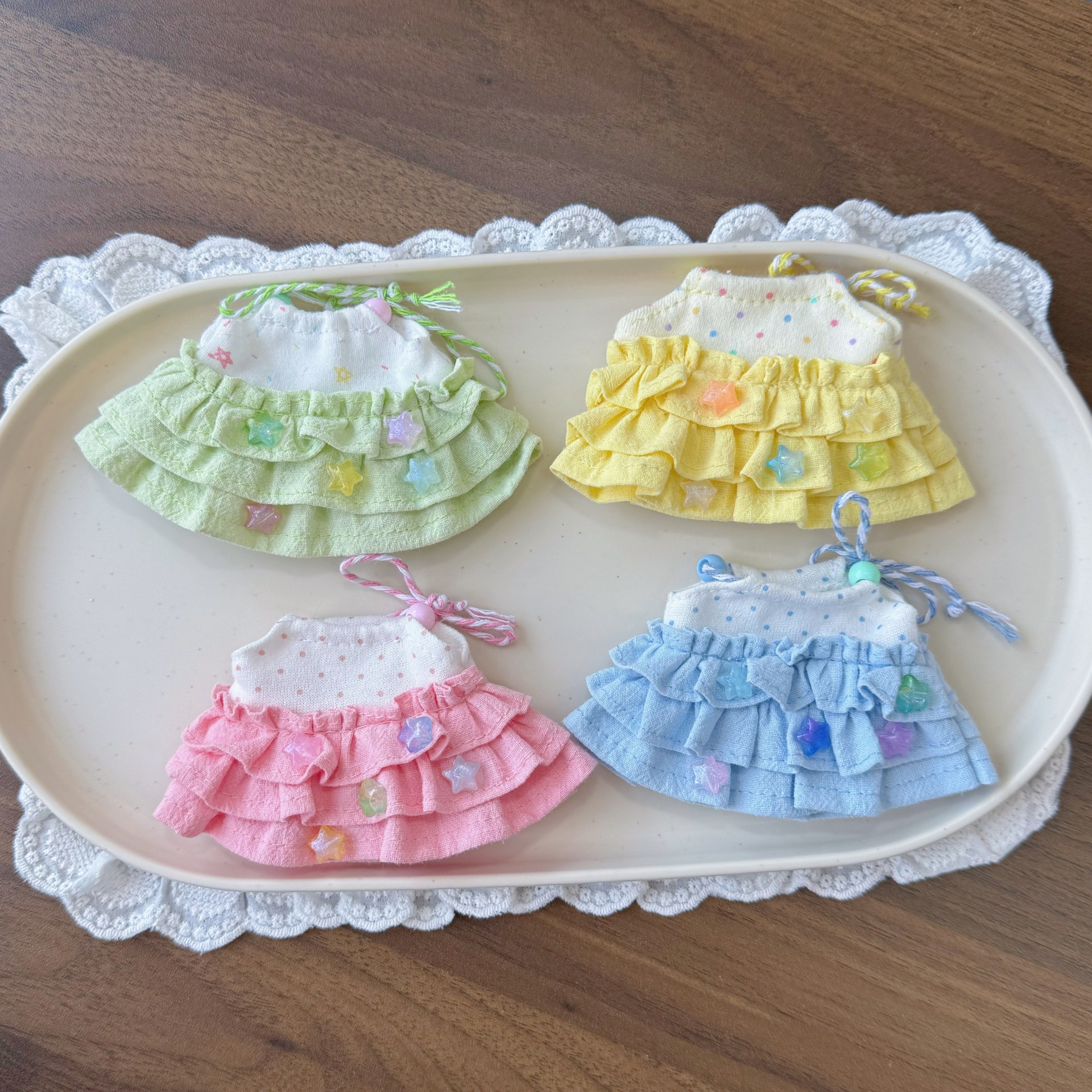 Original 17cm Labubu doll clothes Nyota crying baby kitty summer autumn pleated cake skirt plush doll clothes