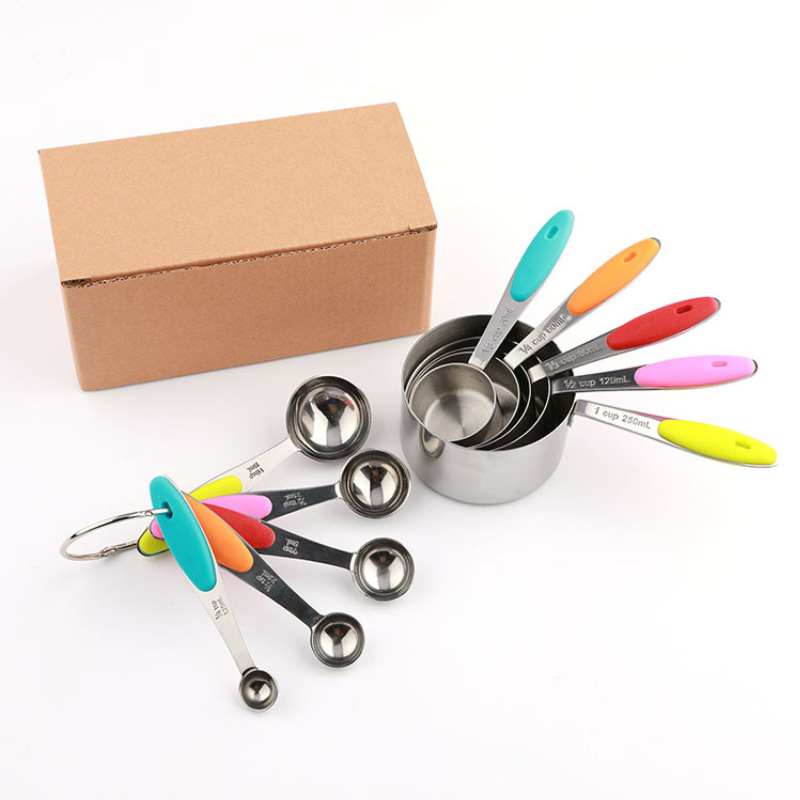 Silicone Handle Stainless Steel 10-piece Measuring Cup and Spoon Set Scale Measuring Cup Baking Measuring Spoon Gram Spoon