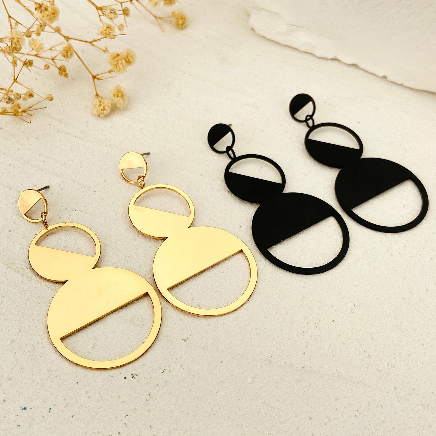 Pleated Geometric Shiny Earrings Women Ear Ornaments Exaggerated Accessories