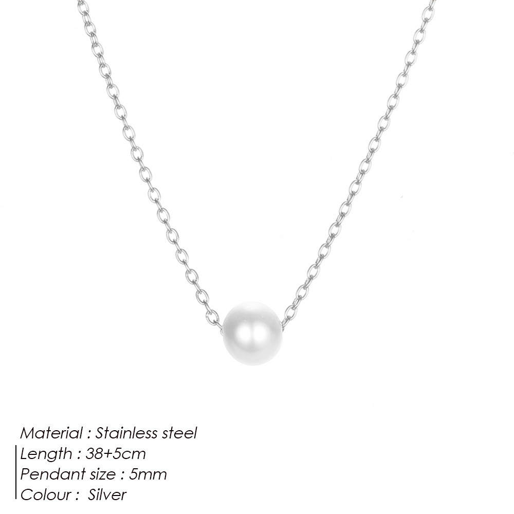 eManco New Accessories Simple Pearl Pendant Women Stainless Steel Gold Plated Necklace Collarbone Chain