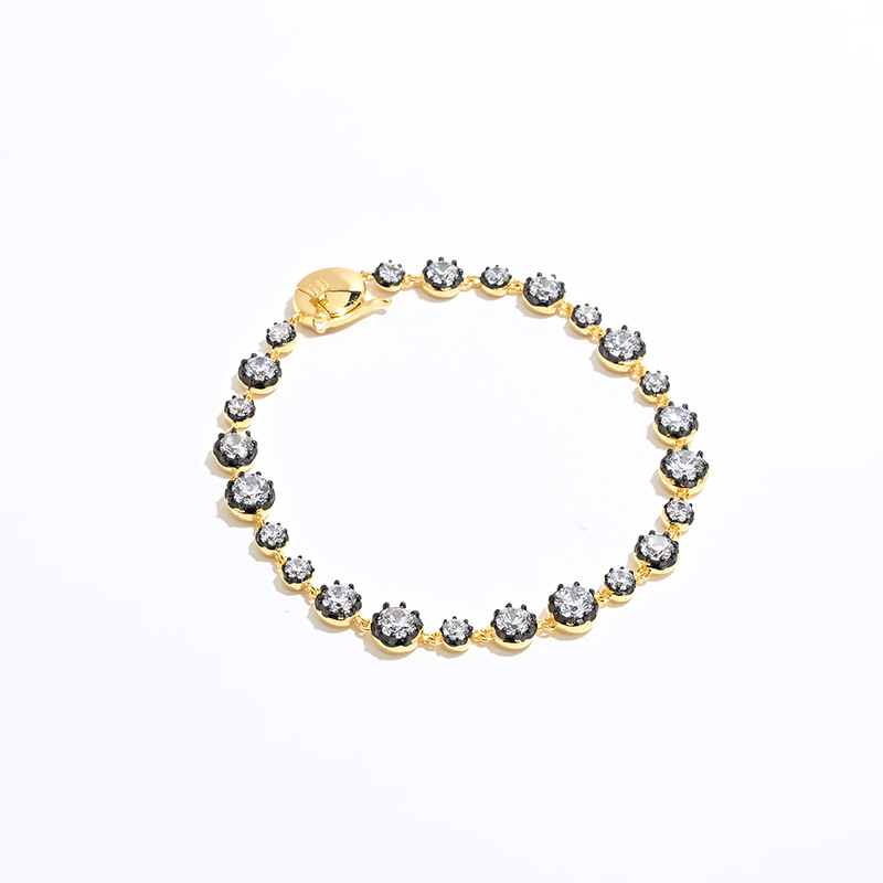 Staggered Bubble Drill Black Gold Bracelet S925 Silver Gold-Plated 18K Gold Sparkling Exquisite Niche Zircon Bracelet