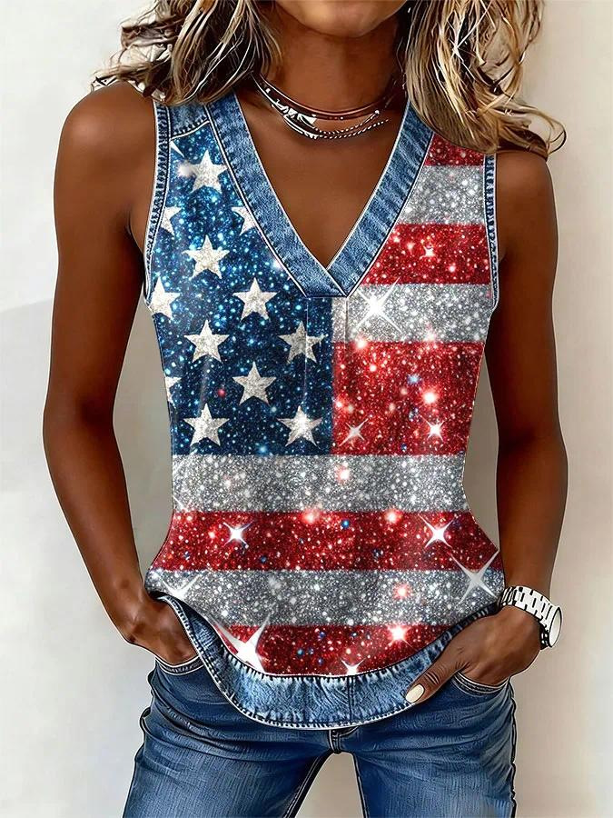 2026 New Women's V-Neck Sleeveless Colorful Print Women's Vest