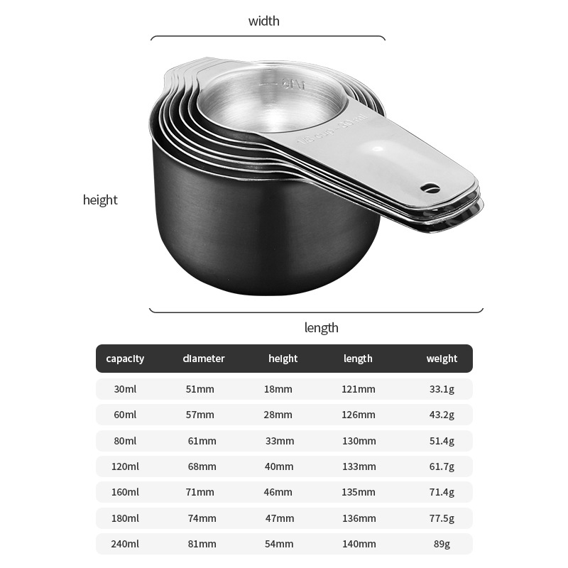 7-piece 304 Stainless Steel Measuring Cup and Spoon Set Baking Tool with Scale Seasoning Measuring Spoon Quantitative Spoon