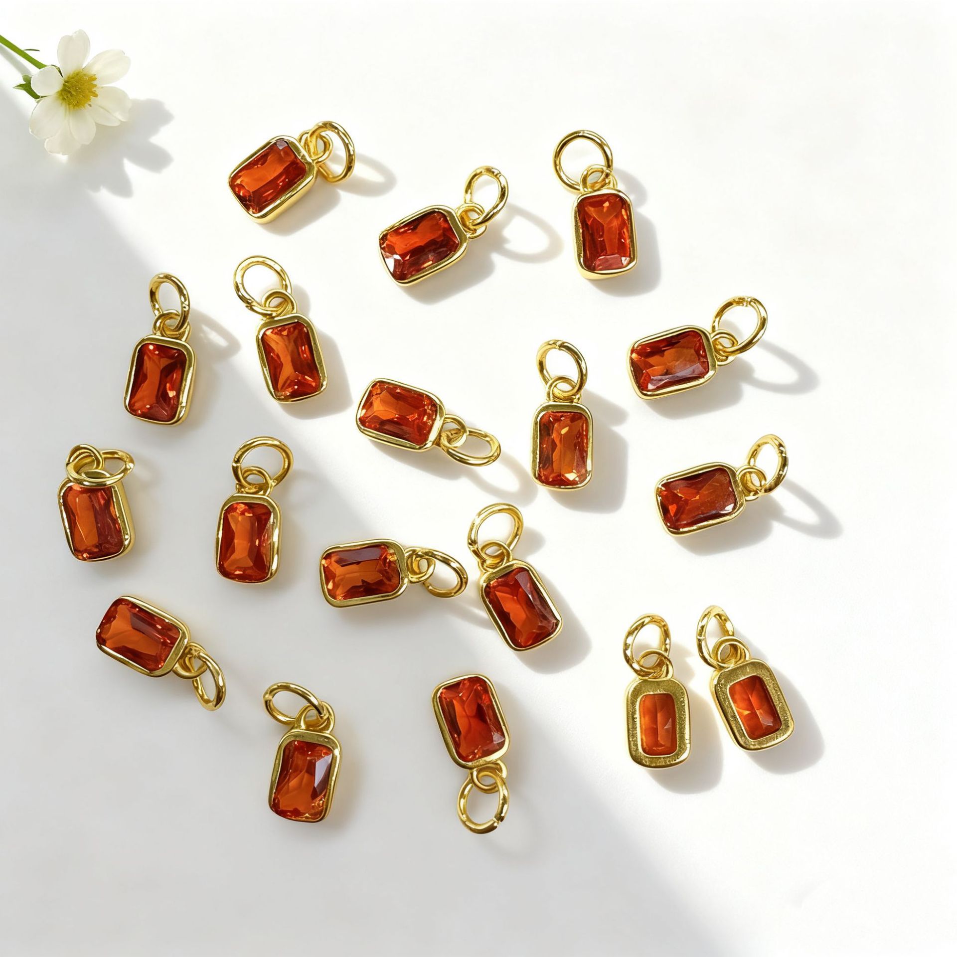 Niche simple colored zircon rectangular small pendant bracelet necklace earring pendant accessories materials handmade jewelry