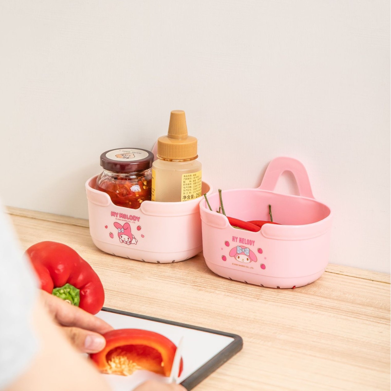 Sanrio Official Wall-Mounted Storage Basket Large Capacity No-Drilling Sterilization Box Storage Basket Traceless Antibacterial Kitchen