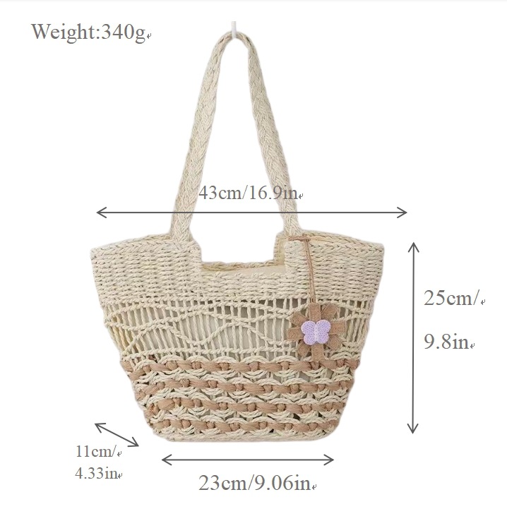 Summer Hollow Straw Bag Women's Handwoven Bag Large Capacity Single Shoulder Tote Bag Beach Vacation Beach Bag Straw Bag