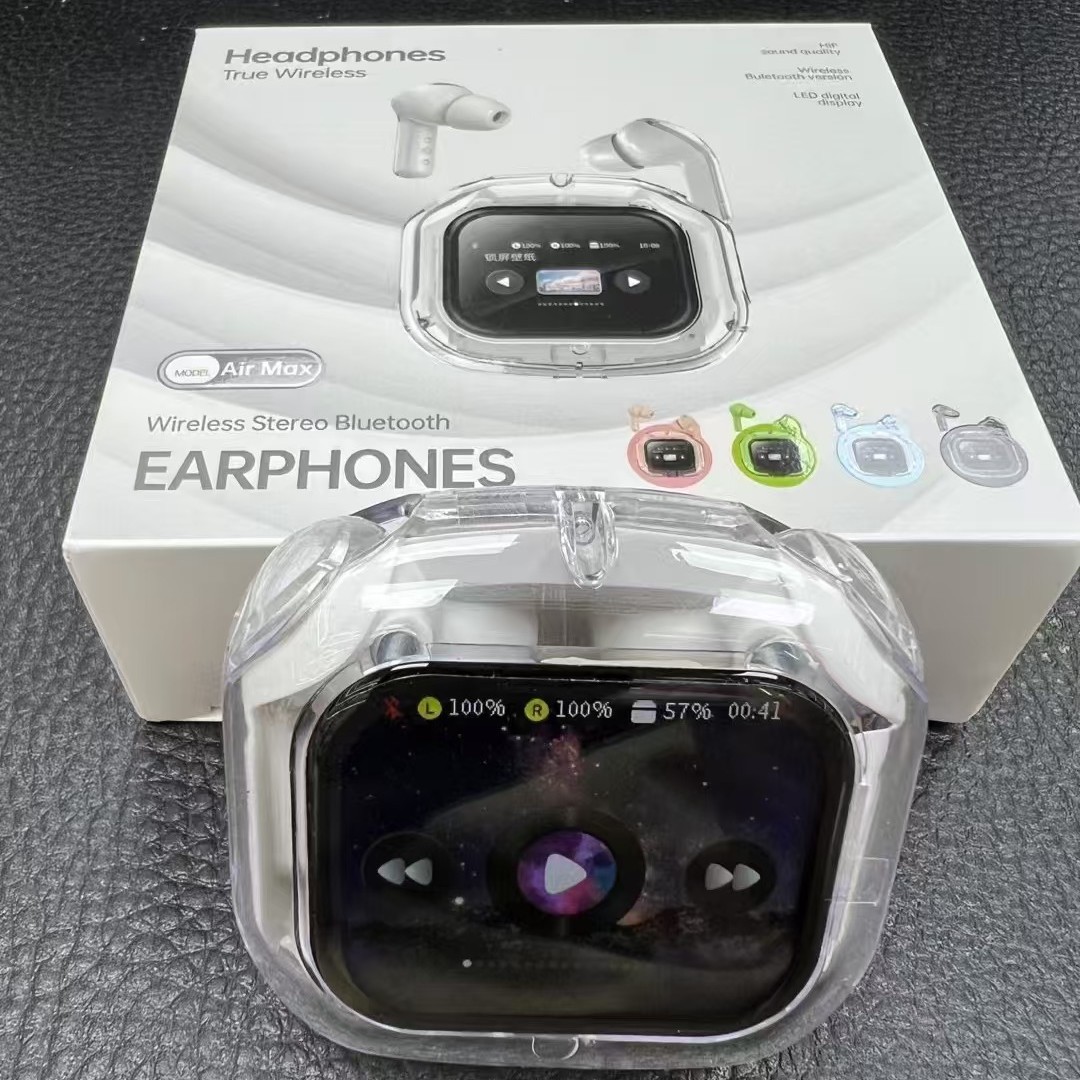AIR MAX Bluetooth Earphones LCD Touch Color Screen In-ear Transparent Noise Reduction Ultra-long Battery Life Sports Earphones