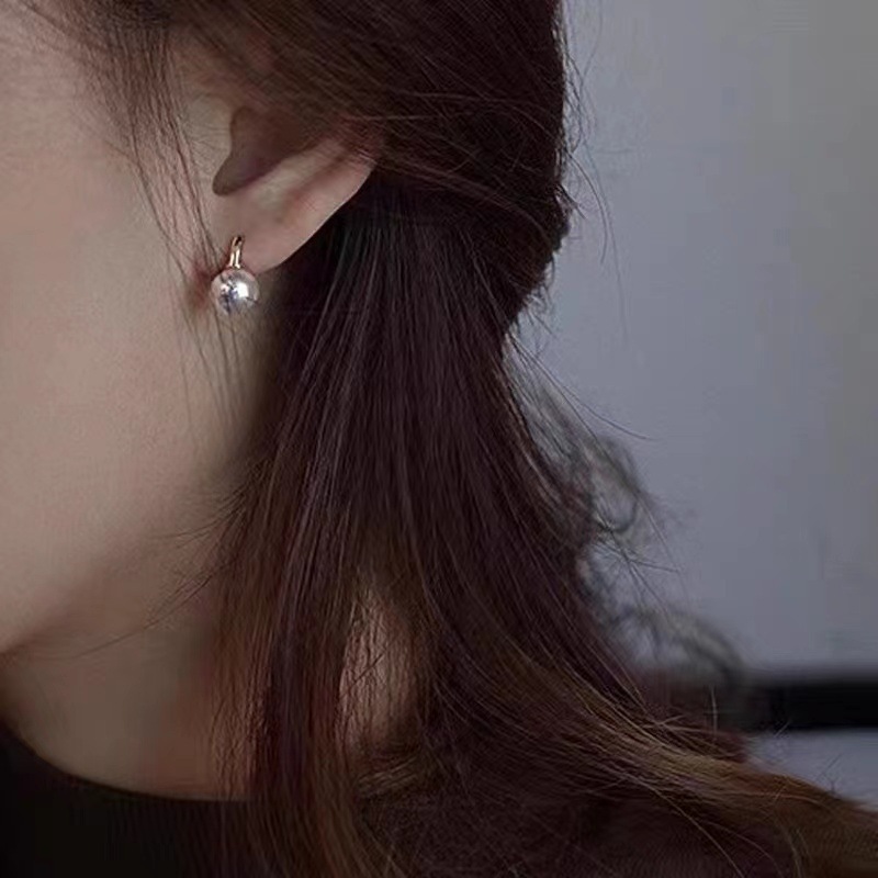True Akoya Gray Pearl Earrings Women C-Shaped Hoop Ear Studs Ear Accessories