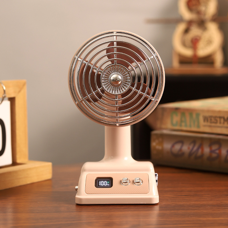 Desktop fan USB charging retro small fan summer 100-speed desktop digital display electric fan