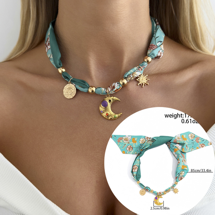 Accessories Colorful Printed Scarf Choker Necklace Ocean Series Starfish Butterfly Pendant Necklace
