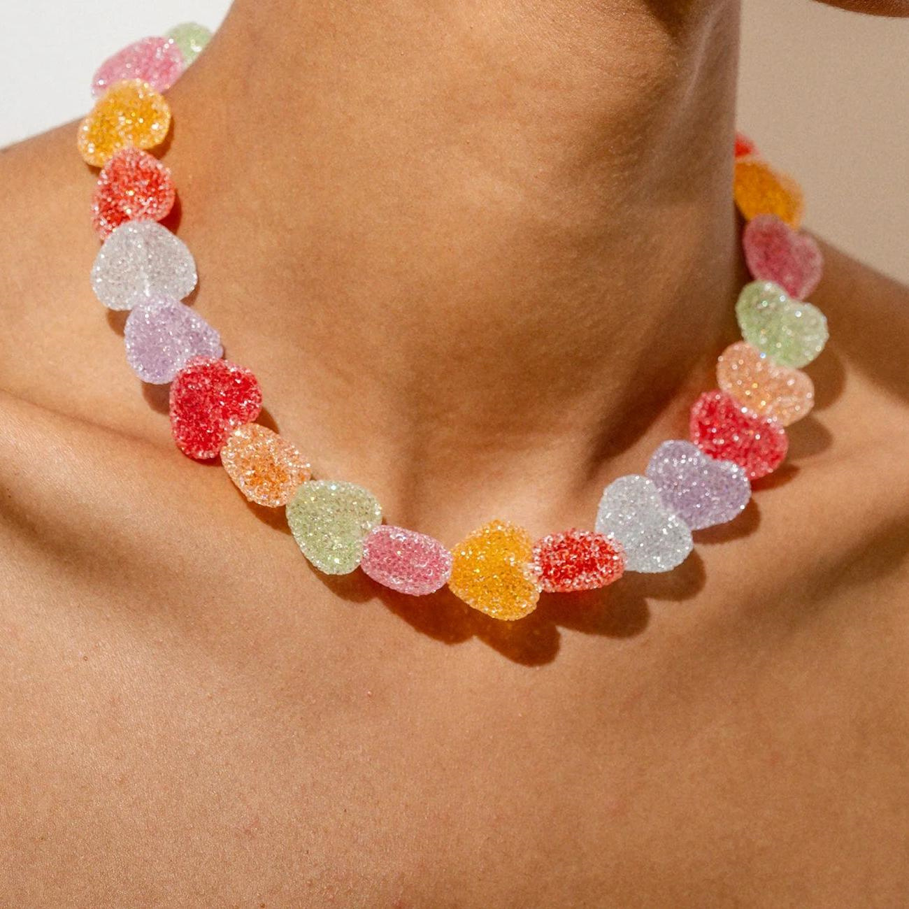 Colorful resin heart necklace, new cute candy-style accessory