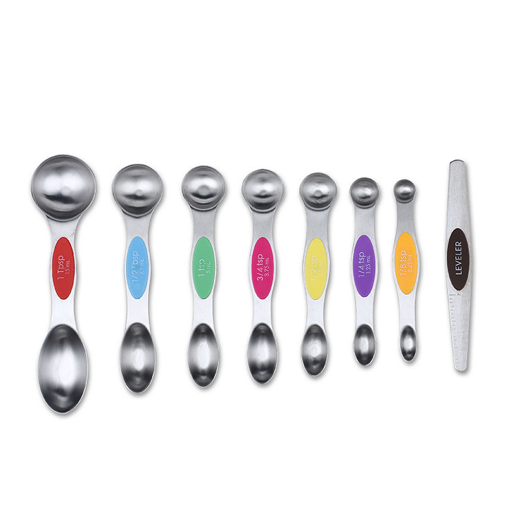 FCM Magnetic Overlapping 430 Stainless Steel Double Head Measuring Spoon Set with Scale Multifunctional Measuring Spoon