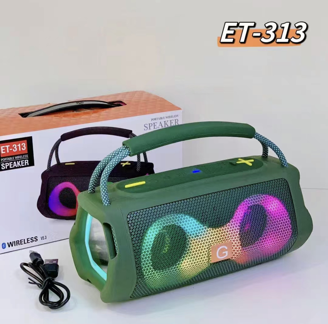 New ET-313 Portable Bluetooth Speaker with Colorful Lights Outdoor Dual Speaker Plug-in Card Bass