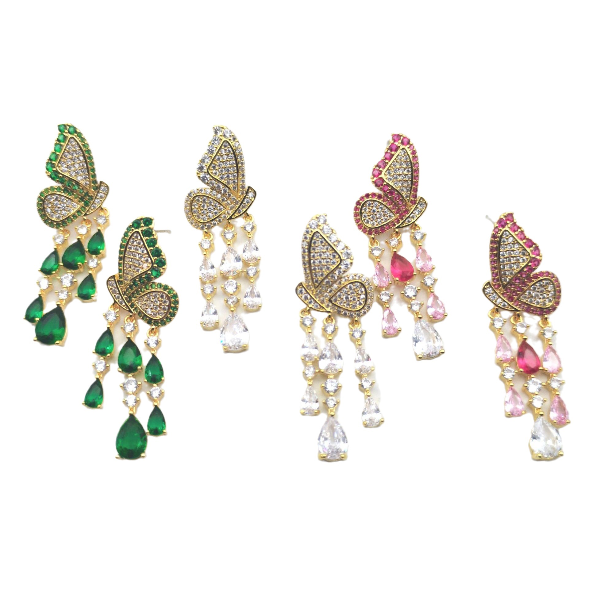 New butterfly wing waterdrop tassel micro-set earrings luxury elegant evening dress ear accessories
