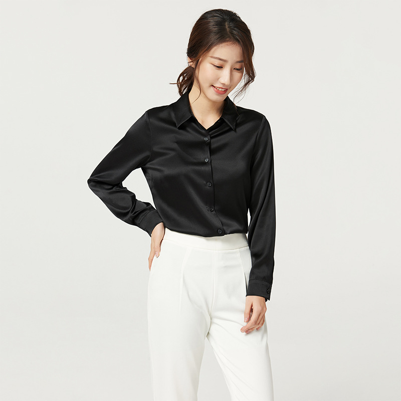 Satin Mulberry Silk Heavyweight Silk Blouse for Women 2025 New Long Sleeve Top Commute Solid Color Professional Wear