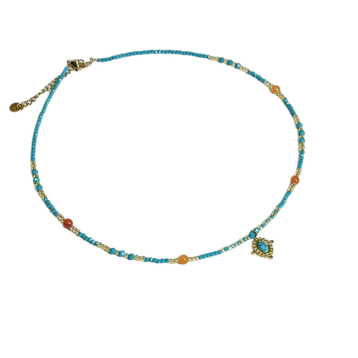 Court Style Amethyst Beaded Necklace Forest Style Turquoise Freshwater Pearl Collarbone Chain Full Titanium Steel Necklace