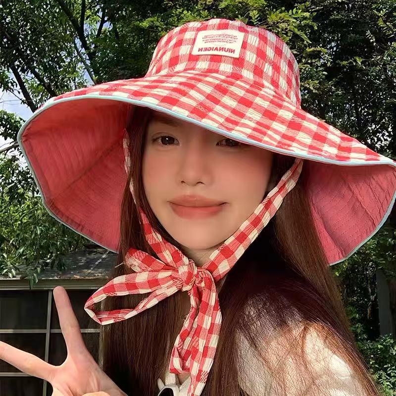 Striped Wide Brim Fisherman Hat for Women, Autumn, Foldable Casual Sun Hat, Outdoor Sun Protection Hat
