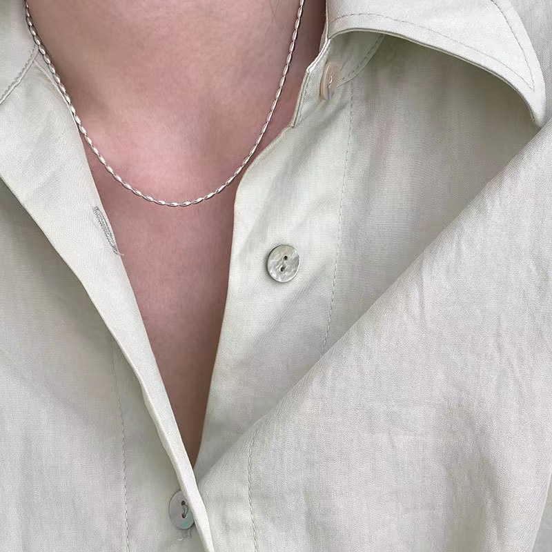 925 sterling silver simple niche INS layered rice bead olive bead necklace women's collarbone chain