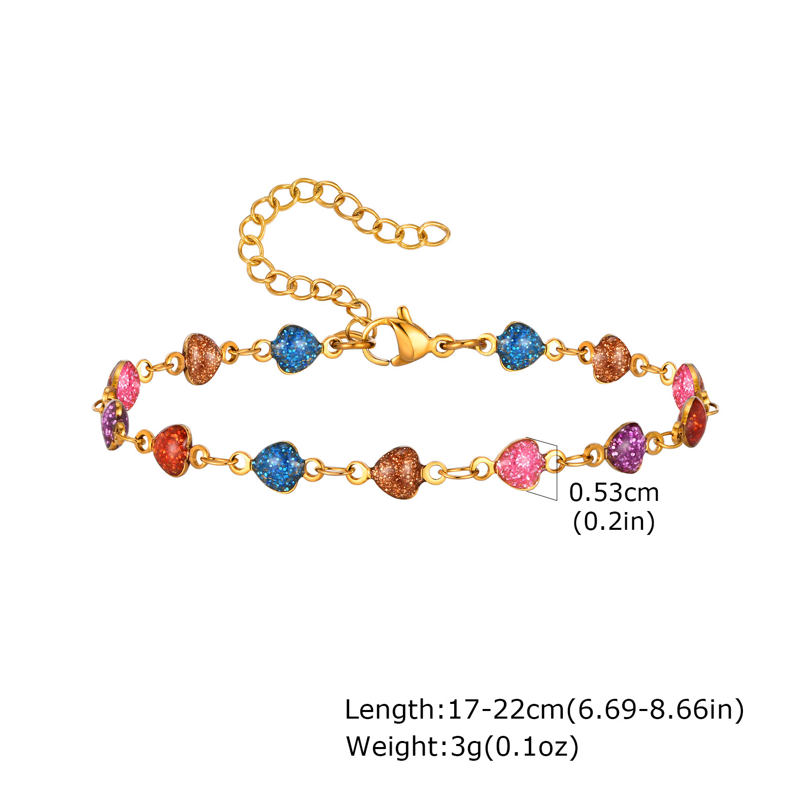 Women's Stainless Steel Drop White Oil Heart Shape Flower Cherry Colorful Bracelet Gold Accessories