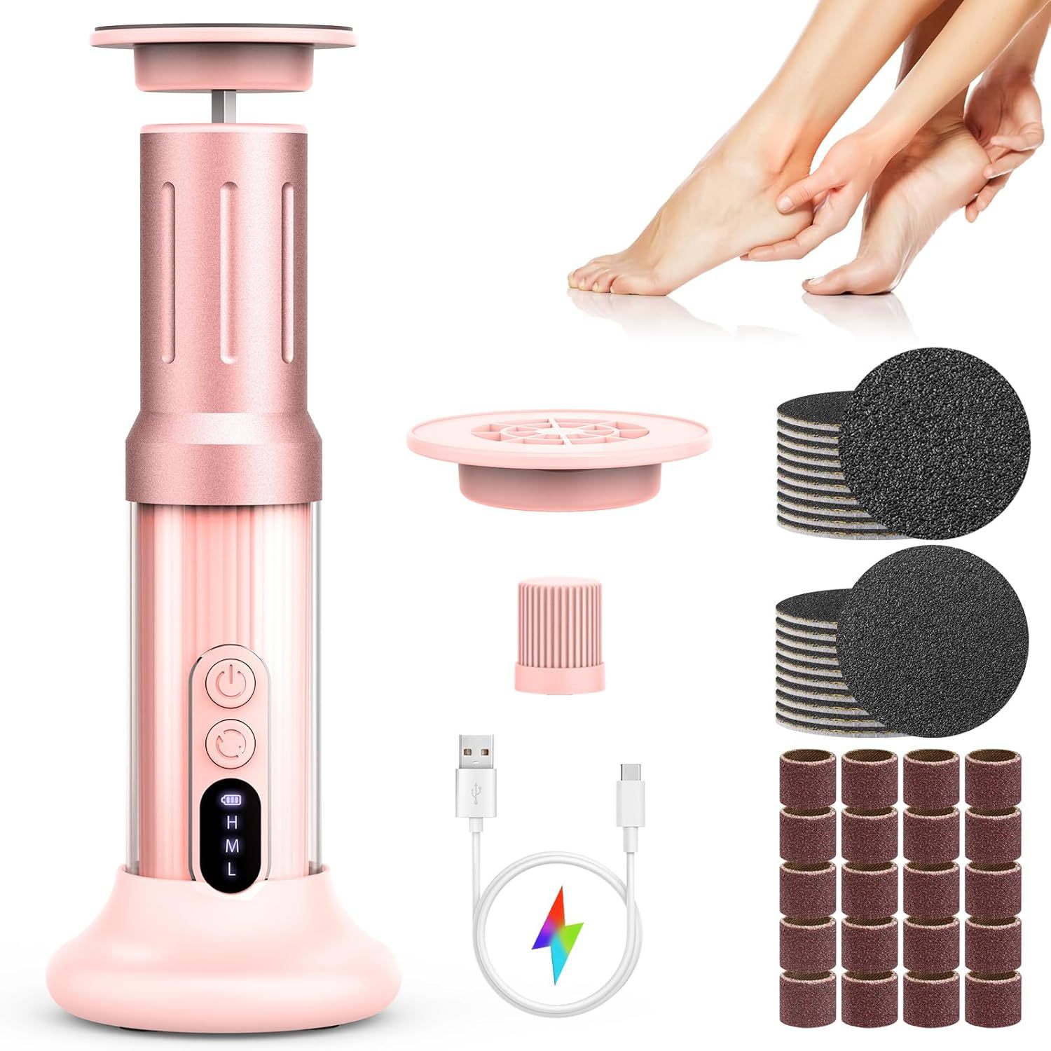 Electric Foot File C2C3, 2-in-1 Foot and Nail Care, Rechargeable with Base, Electric Foot Callus Remover