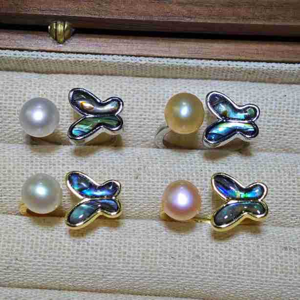 金色拖+白珍珠 · 4057彩贝蝴蝶