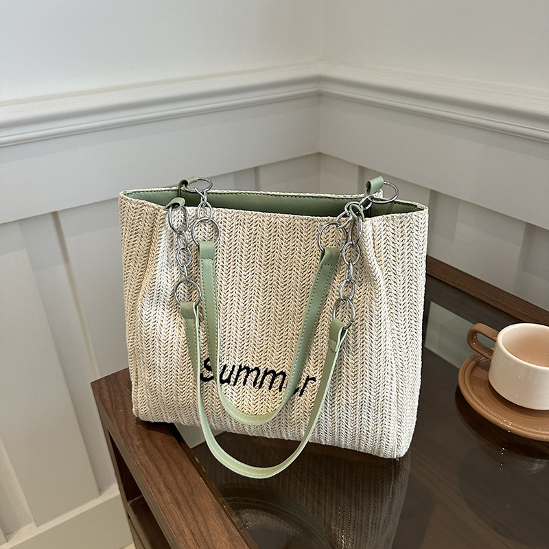 2026 new woven shoulder bag straw woven letter large capacity tote bag commuting handbag women