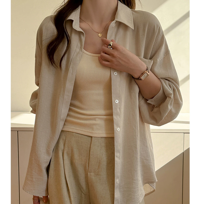 White Old Money Linen Shirt for Women 2026 Summer New Casual Long-Sleeve Cardigan Top Jacket