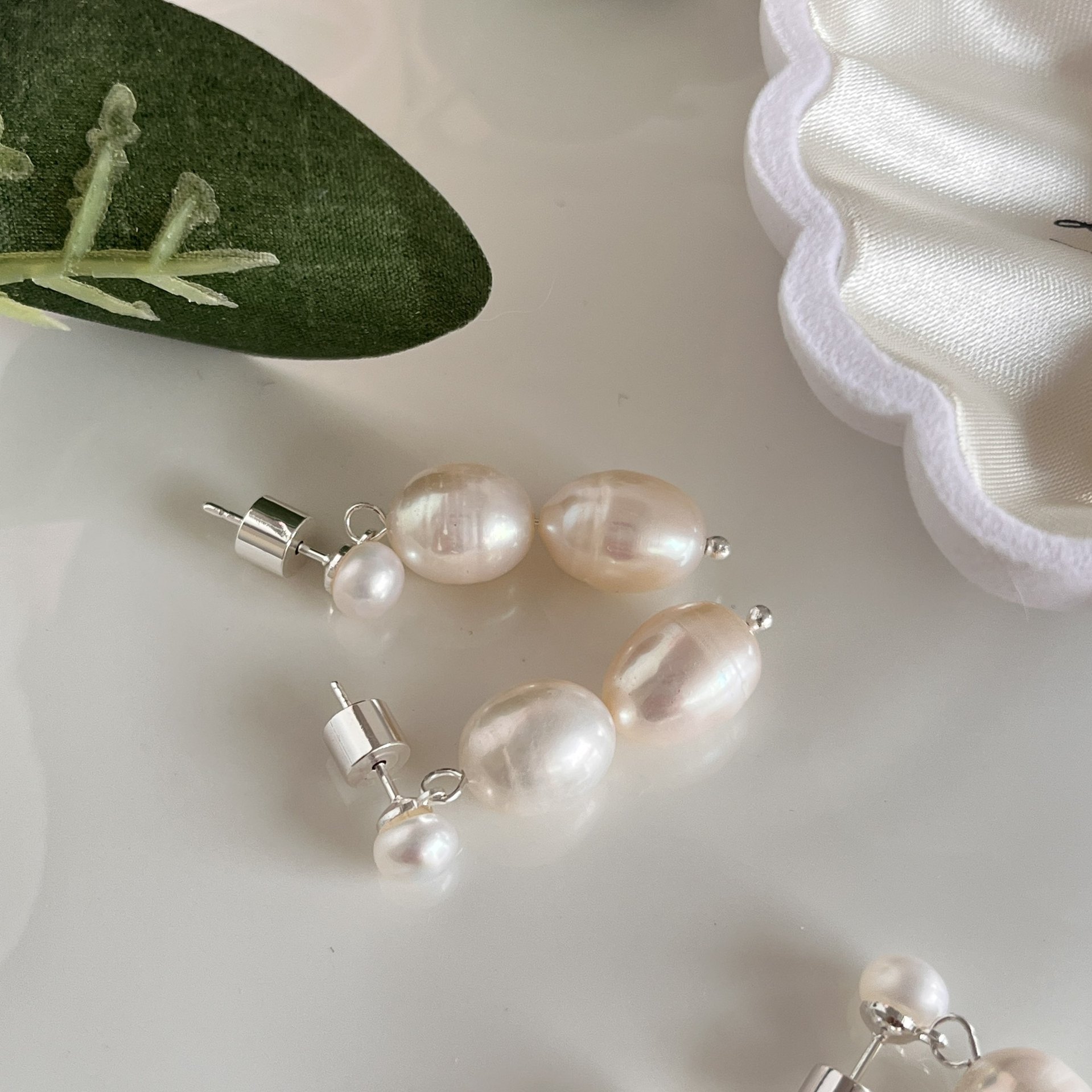 SophieBu*ai Elegant Natural Freshwater Three Pearl Earrings Minimalist Accessories