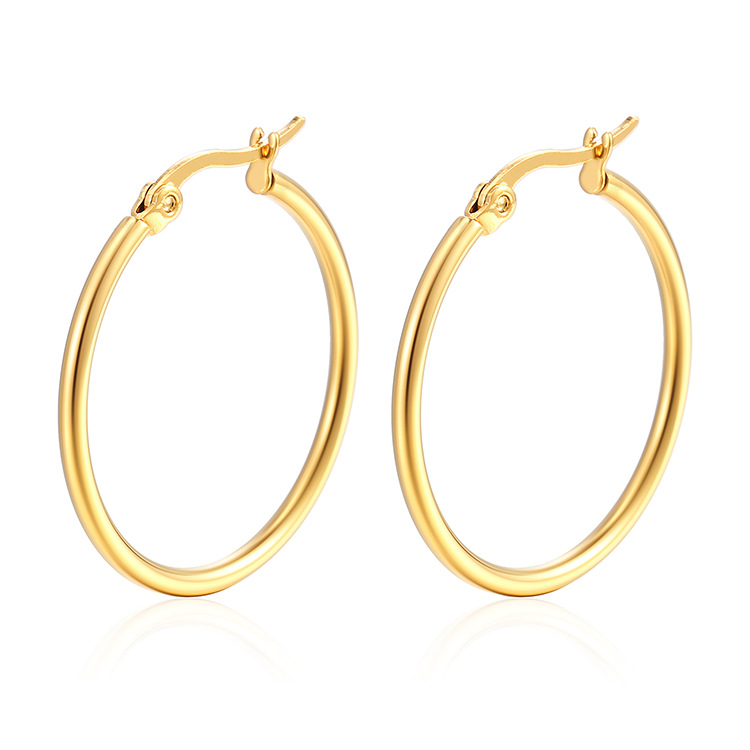 Gold stainless steel small earrings, titanium steel round wire ear clips, simple exaggerated earrings geometric