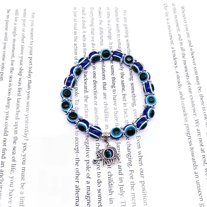 Evil Eye Bracelet Butterfly Elephant Hand of Fatima Pendant Resin Beaded Bracelet