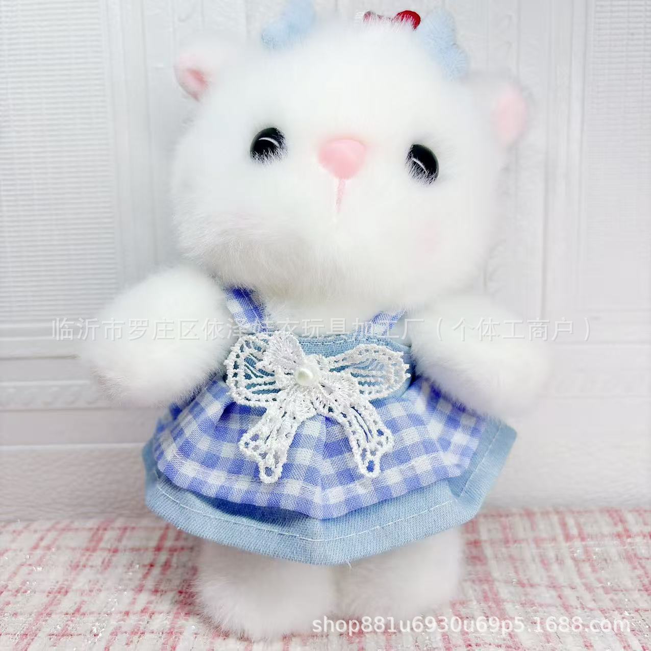 New 15CM Doll Clothes KT Plush Toy Plush Grid Bow Skirt Shirley Mei Gate Dog Labubu Lace Skirt