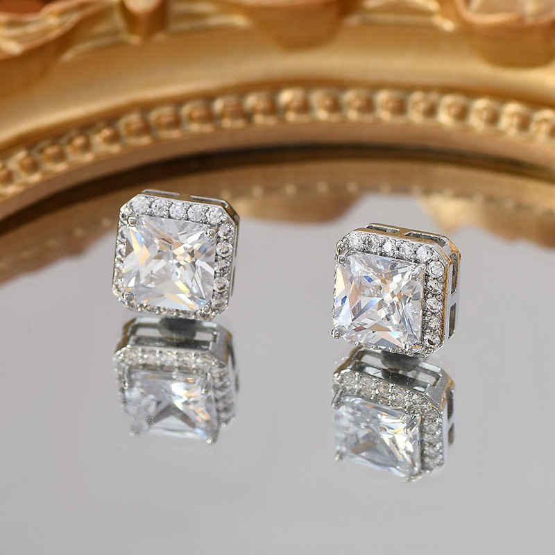 S925 silver needle ear studs women geometric sugar cube ear accessories commuter style ear drops