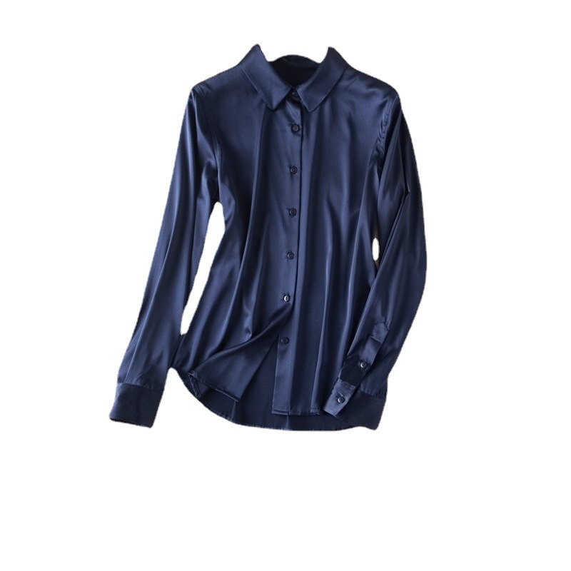 Satin Mulberry Silk Heavyweight Silk Blouse for Women 2025 New Long Sleeve Top Commute Solid Color Professional Wear