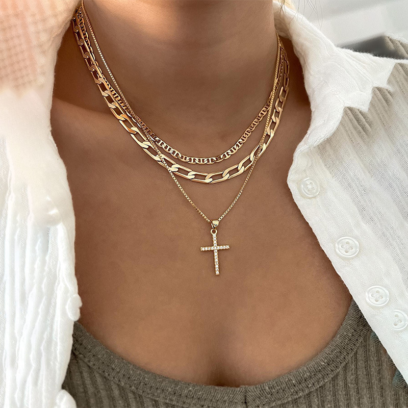 Cross Layered Pearl Necklace Beaded Pendant Collarbone Chain Women Commute Party Gift